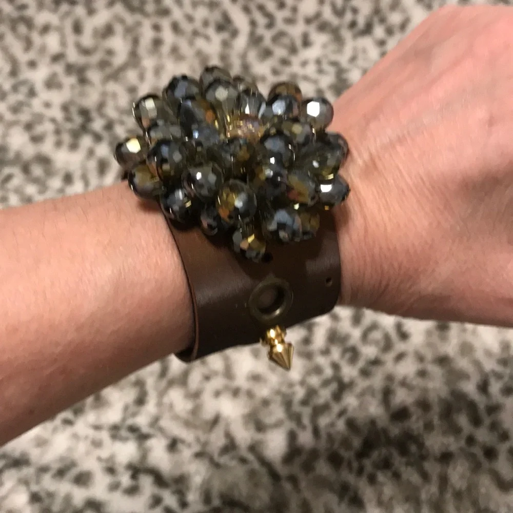 Crystal Flower Cuff with Gold Studs - Picture 3 of 5